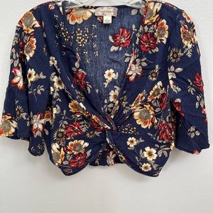Band of Gypsies M Navy Floral Bohemian Top
